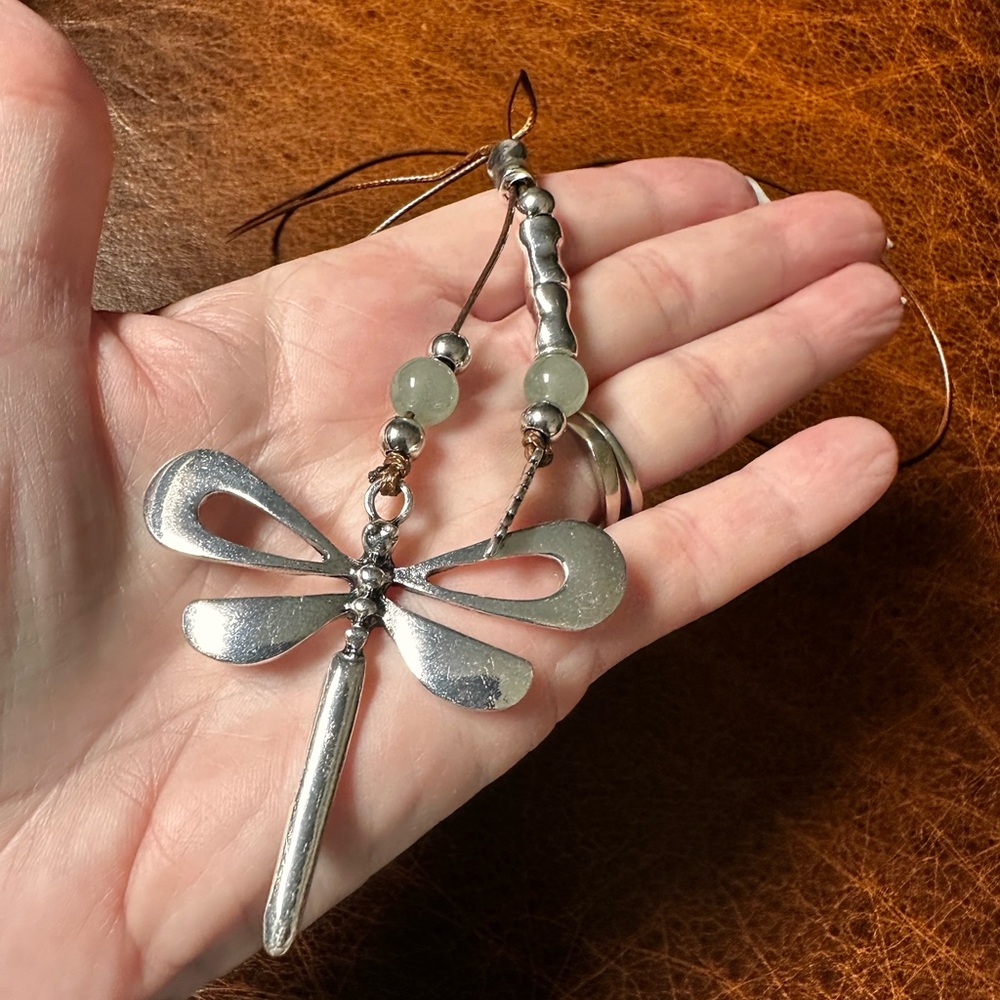 Silver Dragonfly medallion cord Pendant Necklace